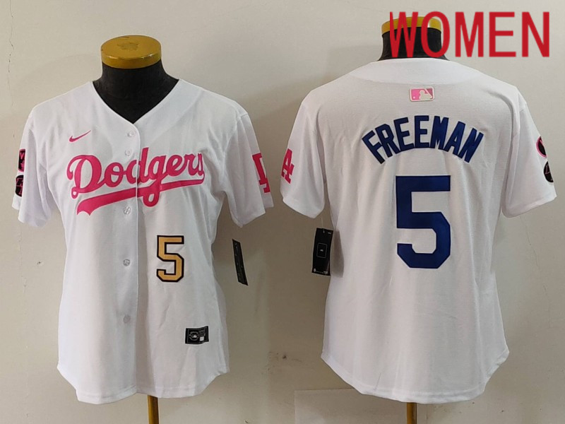 Women Los Angeles Dodgers 5 Freeman White joint name 2024 Nike MLB Jersey style 9121